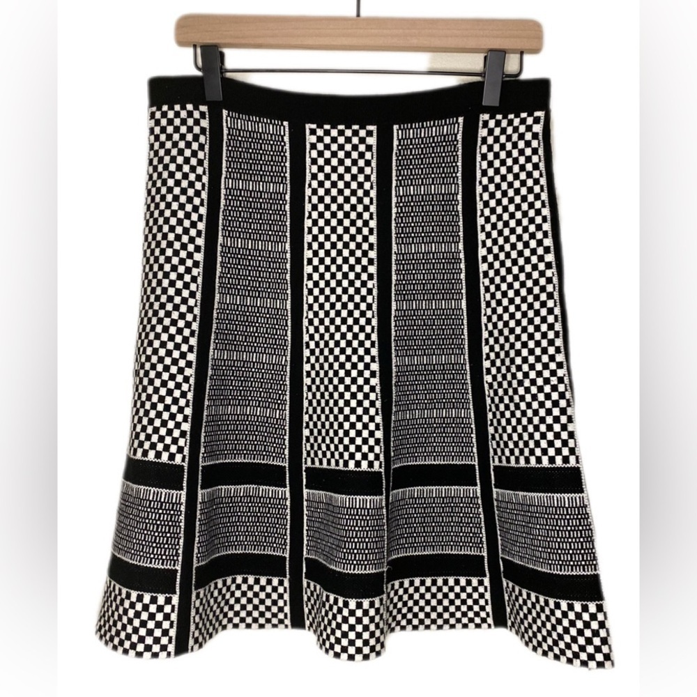 Black White Checkerboard Midi Skirt Geometric A Line Statement Modern Retro